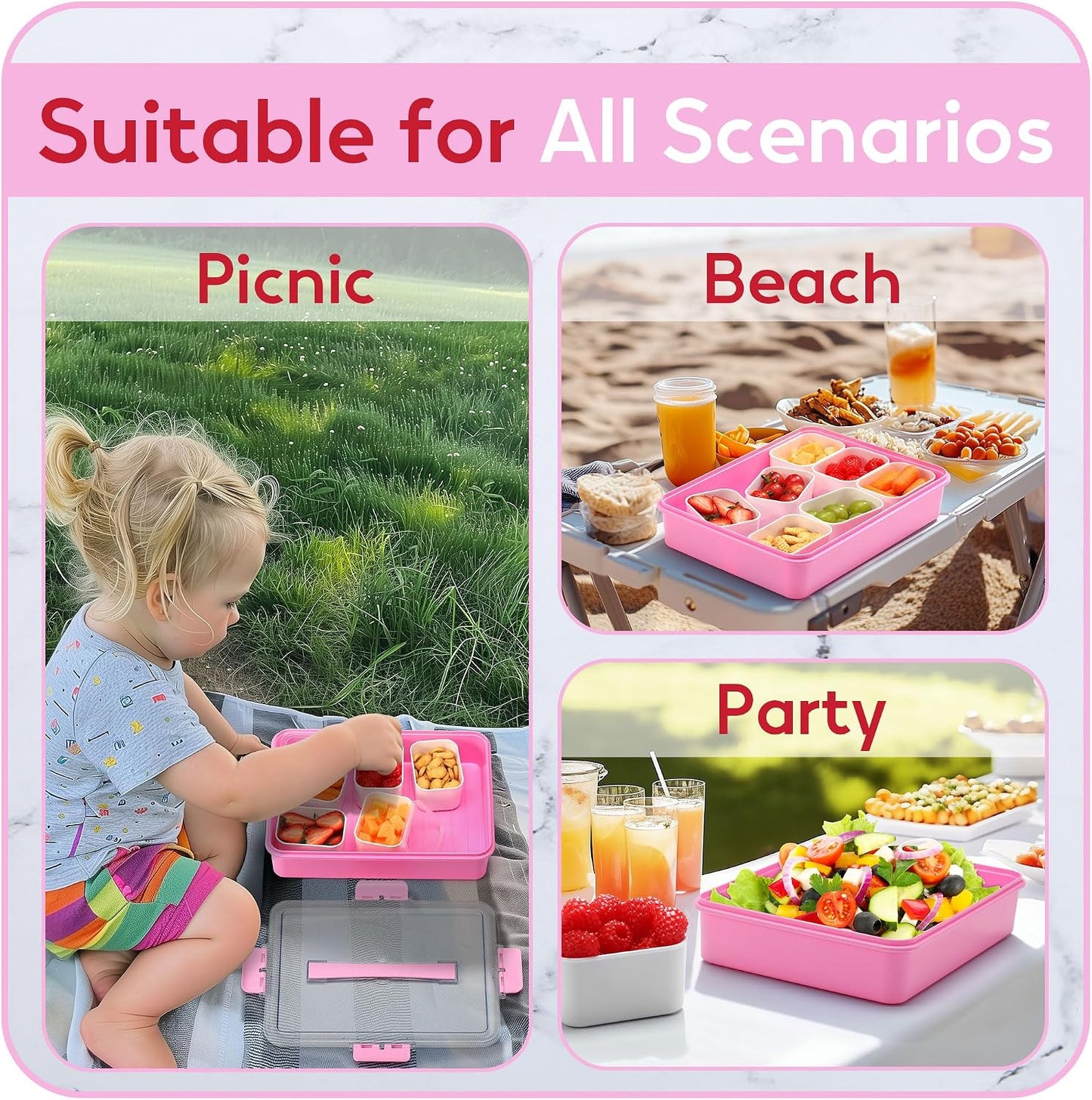 Snackle Box Container for Adults with 9 Compartment, Divided Serving Tray Snack Box Containers with Lid and Handle, Charcuterie Boxes Portable Snack Platter for Fruit Veggie Party Travel, White