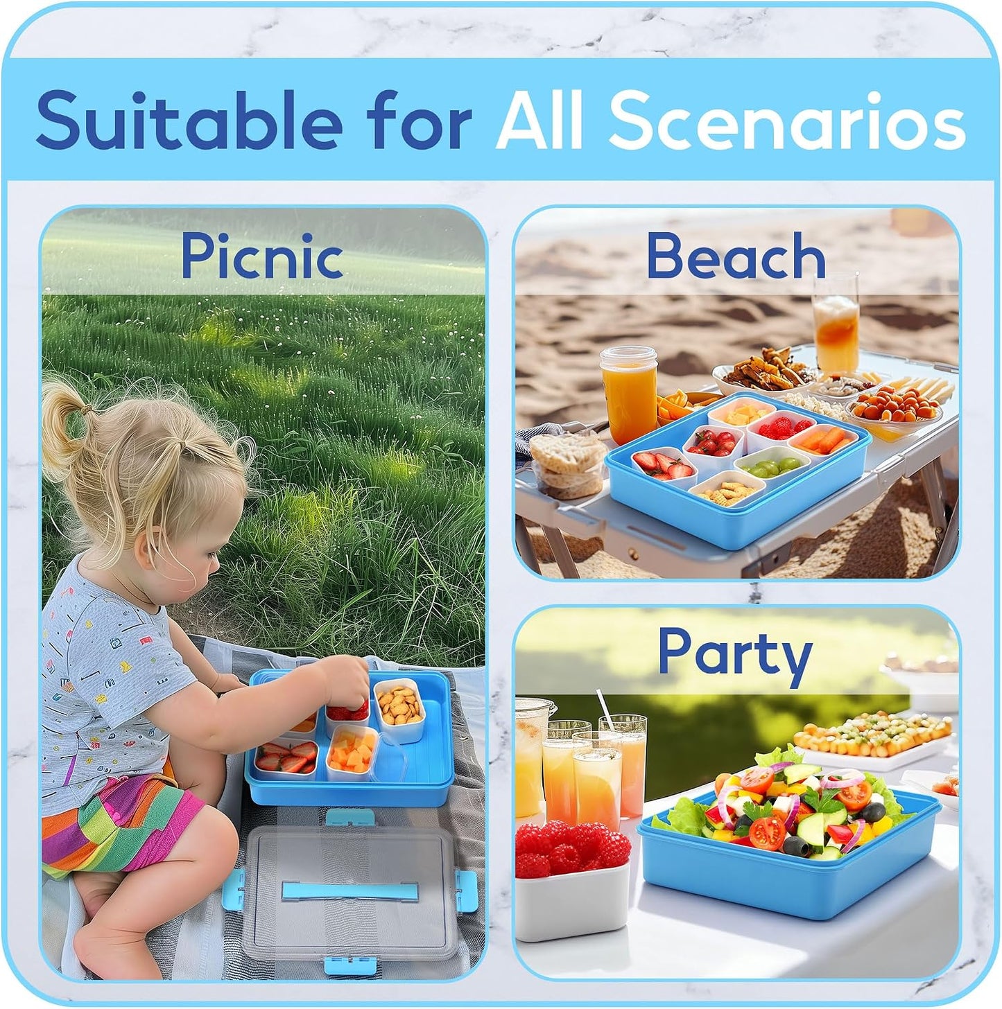 Snackle Box Container for Adults with 9 Compartment, Divided Serving Tray Snack Box Containers with Lid and Handle, Charcuterie Boxes Portable Snack Platter for Fruit Veggie Party Travel, White