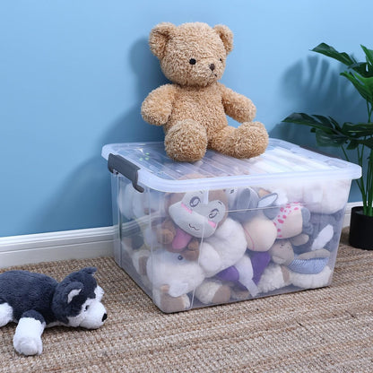 Citylife 32 QT Plastic Storage Bins with Latching Lids Stackable Storage Containers for Organizing Large Clear Storage Box for Garage, Closet, Kitchen, 4 Packs