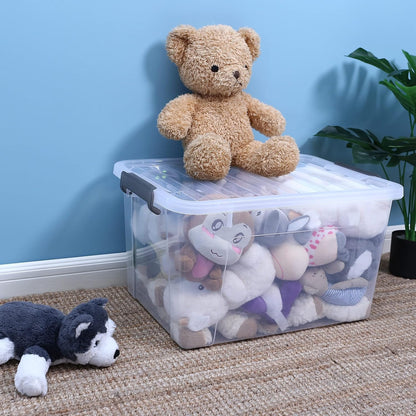 Citylife 32 QT Plastic Storage Bins with Latching Lids Stackable Storage Containers for Organizing Large Clear Storage Box for Garage, Closet, Kitchen, 4 Packs