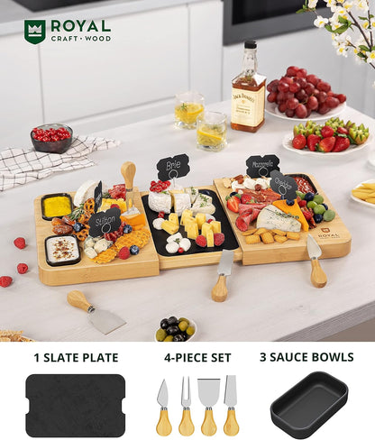 ROYAL CRAFT WOOD Premium Bamboo Charcuterie Board Set - Cheese Platter & Serving Tray & Serving Utensils - Perfect Housewarming Gift, Wedding, Bridal Shower Gift - Ideal for Entertaining and New Home