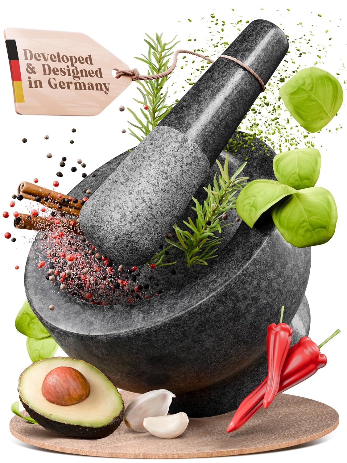 ChefSofi Mortar and Pestle Set (Gray, 2-Cups)