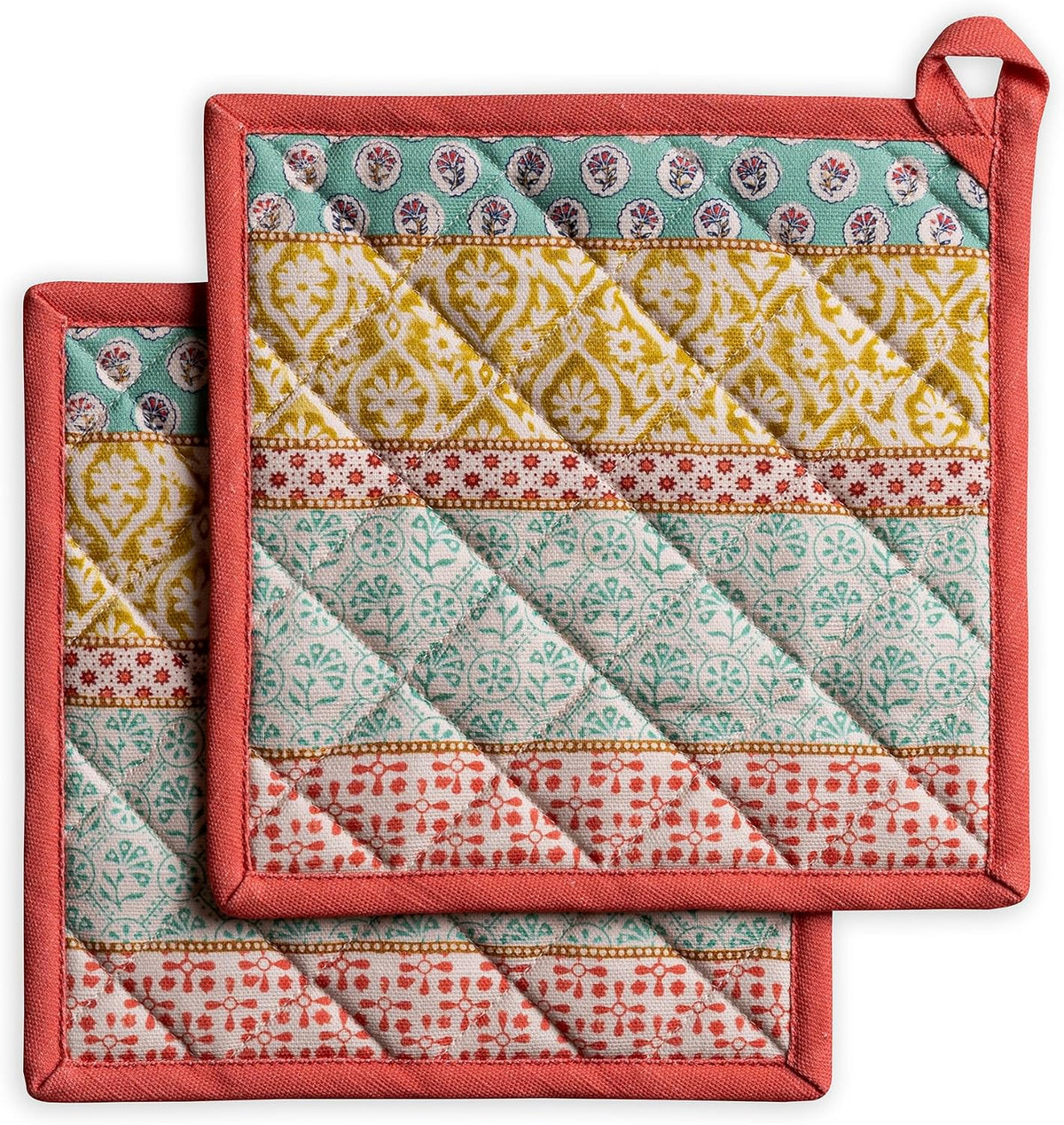 Maison d' Hermine 100% Cotton Oven Mitt & Pot Holder Set (7.5"x13" & 8"x8") - Colors C