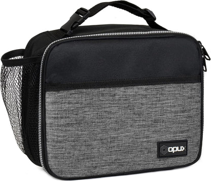 opux Insulated Lunch Bag Kids, Lunch Box for School Boy Girl, Leakproof Small Reusable Compact Soft Mini Cooler Bag, Toddler Small Lunch Boxes Kit Pail with Front Side Pockets (Purple)