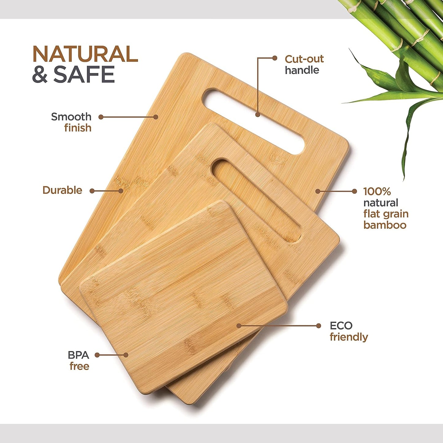 Bamboo Cutting Board Set for Kitchen - 3 Piece Reversible Wooden Cutting Boards, Wood Chopping Boards for Meat, Bread, Fruit, Cheese, Meal Prep, Wood Board and Charcuterie Serving Boards by Bambusi