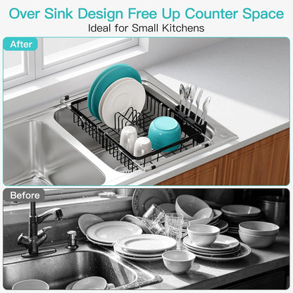 JASIWAY Dish Drying Rack in Sink, Dish Drainer with Cup and Utensil Holder