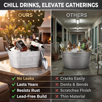 18” Stainless Steel Beverage Tub - 5 Gallon - Gold Handles & Shovel Included - Holds 30 Bottles & Stays Cold for Hours - Use as Wine Bottle Chiller to Beer Bucket Holder - Leak Proof (Gold)