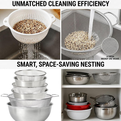 304 Stainless Steel Colander Set, 1.5QT Colander with Bowl, 30-Mesh Micro Perforated Strainer for Rice, Quinoa, Pasta, Fruits & Vegetables,2 pack