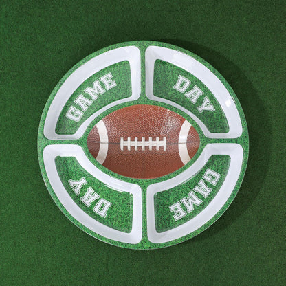 UP Football-Themed Melamine 5-Section Snack Platter, Round Divided Game Day Serving Tray with Green Field Design, for Chips and Dip, Sweets, and Appetizers, 15 Inch