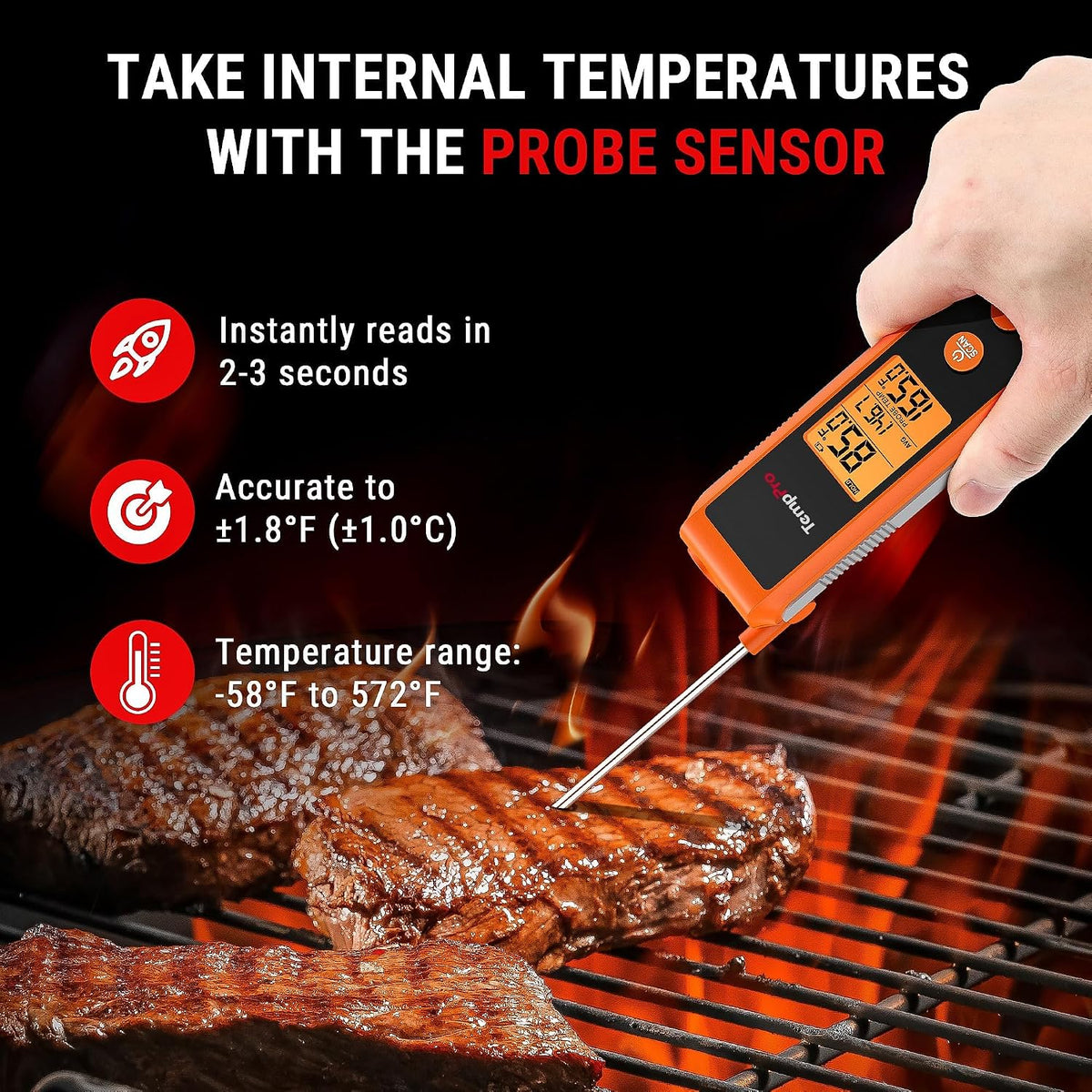 TempPro TempScan 2-in-1 Infrared Thermometer Gun with Meat Probe