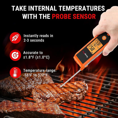 TempPro TempScan 2-in-1 Infrared Thermometer Gun with Meat Probe