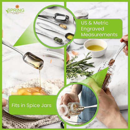 Spring Chef Stainless Steel Measuring Cups and Spoons Set of 14 with Leveler, Nesting Kitchen Metal Measuring Cups and Spoons Set for Dry and Liquid Ingredients, Perfect for Cooking & Baking