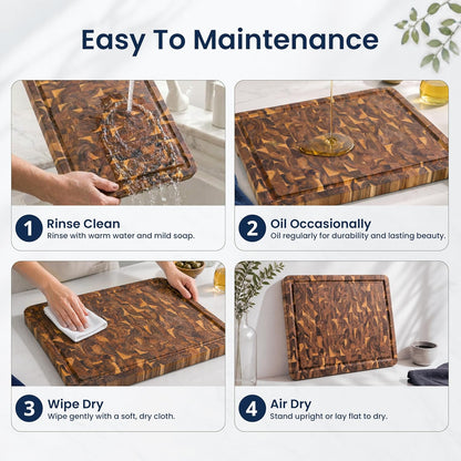 HOMESTEAD End Grain Acacia Wood Cutting Board 23x18x1.5, Reversible Butcher Block Board for Kitchen with Deep Juice Groove, Handles, Knife-Friendly Surface for Meat Chopping and Charcuterie Serving