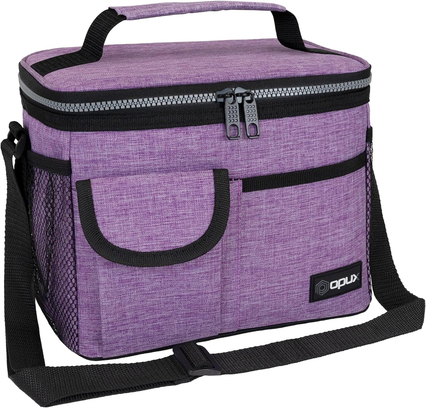 opux Insulated Lunch Bag for Men Women, Leakproof Black Lunch Box for Work, Portable Soft Lunch Cooler Bag with Shoulder Strap, Adult Lunchbox Lunch Pail for Kid Boy Girl School, 14 Can/8L