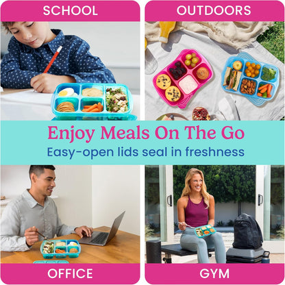 Bentgo Easyboxes - Reusable 5-Compartment Food Containers, Stackable 8-Piece Set, 4 Trays & 4 Lids, BPA-Free Food Storage for Meal Prep, School, & Work; Lunch Boxes with Patented Design (Classic)