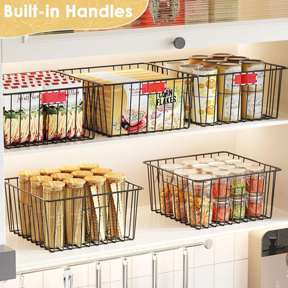 X-cosrack Metal Wire Basket Pantry Baskets Foldable Cabinet Organizers with Handles-6 Pack-12"x9"x6", Food Storage Freezer Organizer Bins for Kitchen Bathroom Laundry Closet Garage - Patent Design