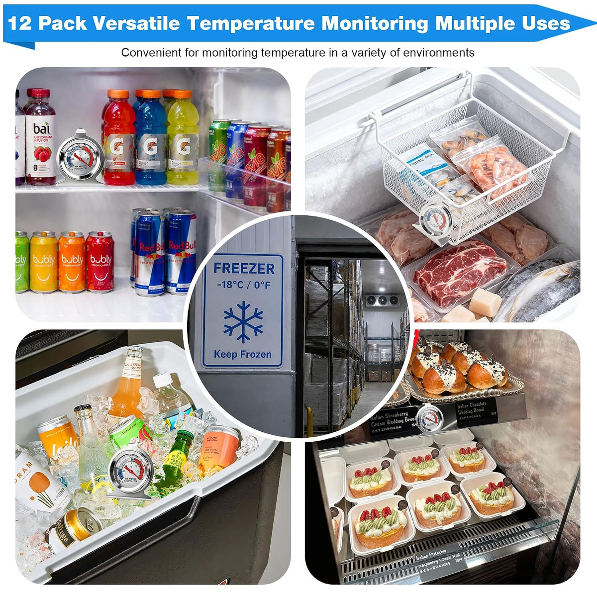 12 Pack Refrigerator Thermometer -30/30°C -20/80°F for Fridge Freezer