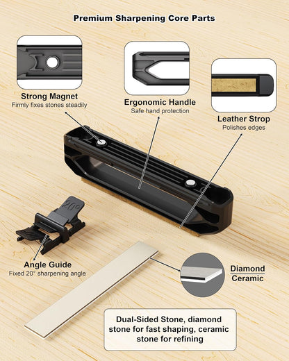 Handheld Angle Guide Knife Sharpener with 20° Angle Guide, Dual-Sided Stone