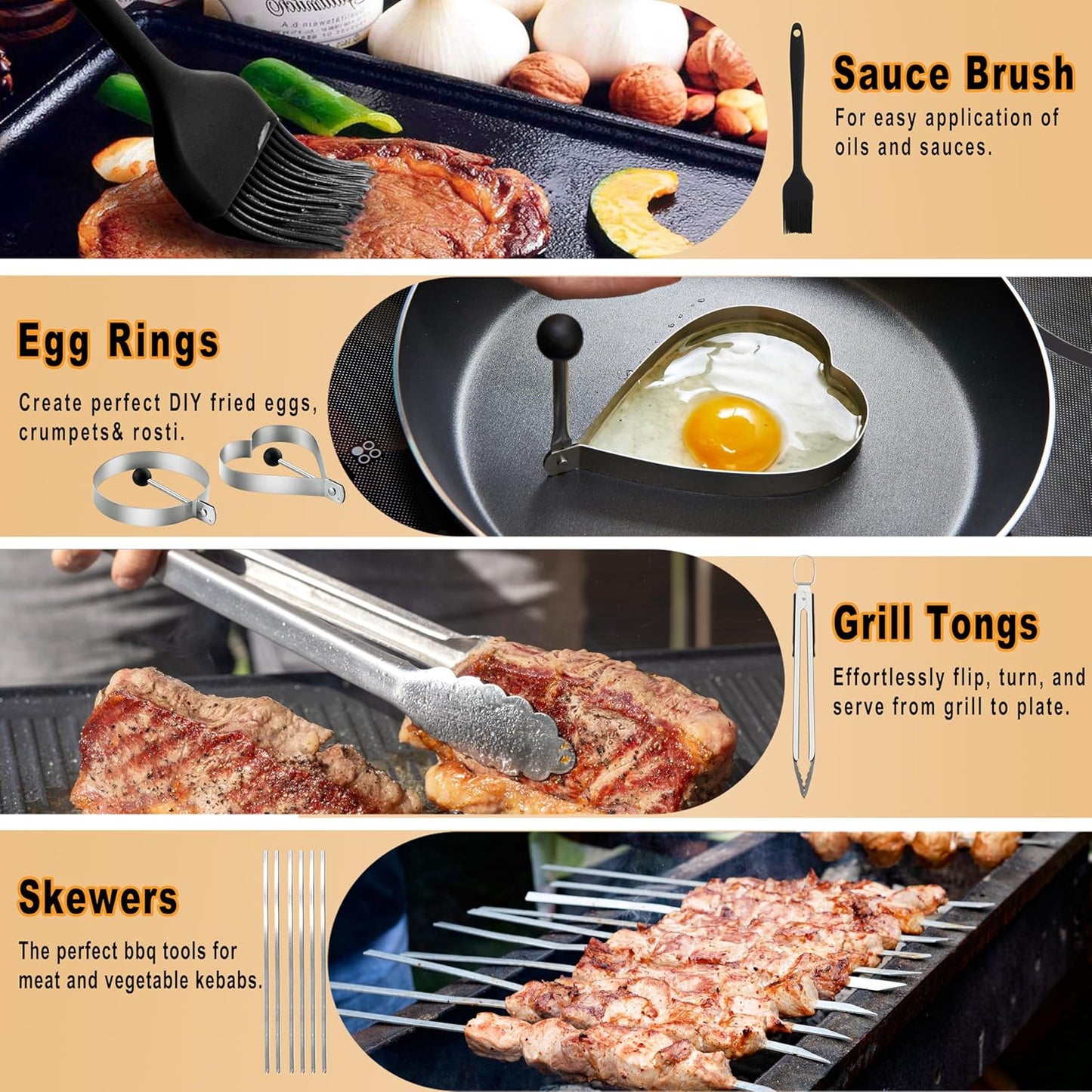 238PCS Premium Griddle Accessories Kit, Griddle Tools for Flat Top Grill with Enlarged Spatulas, Burger Press, Basting Cover & Storage Bag, Flat Top Grill Accessories for Outdoor Barbecue