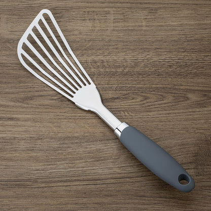 304 Stainless Steel Fish Spatula, Thin Flexible Slotted Turner | Non-Slip Ergonomic Handle, Metal Spatula for Fish, Eggs, Burgers, Cast Iron & Griddle, Black