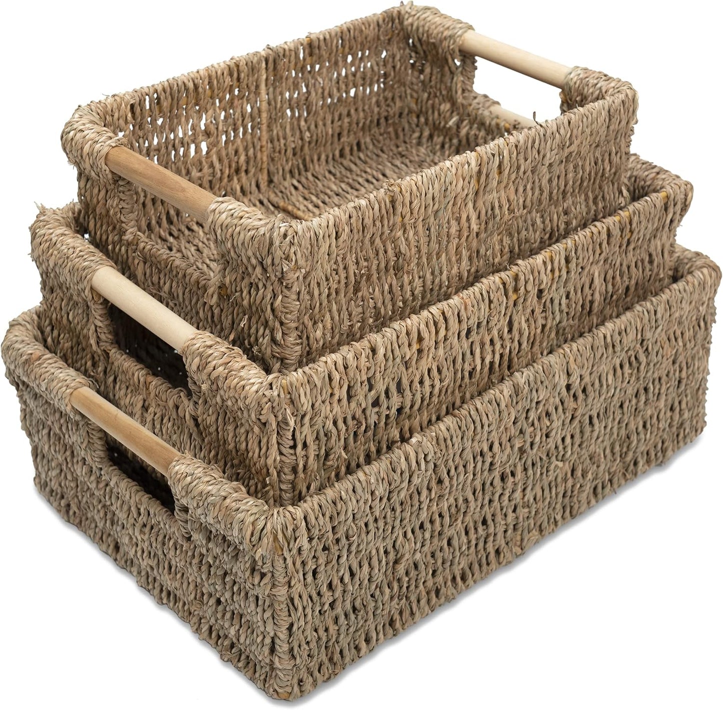 VATIMA Water Hyacinth Storage Baskets with Large Open-Front for Kitchen, Decorative for Living Room, 13.4” x 9.5” x 5.5”, 2 Pack