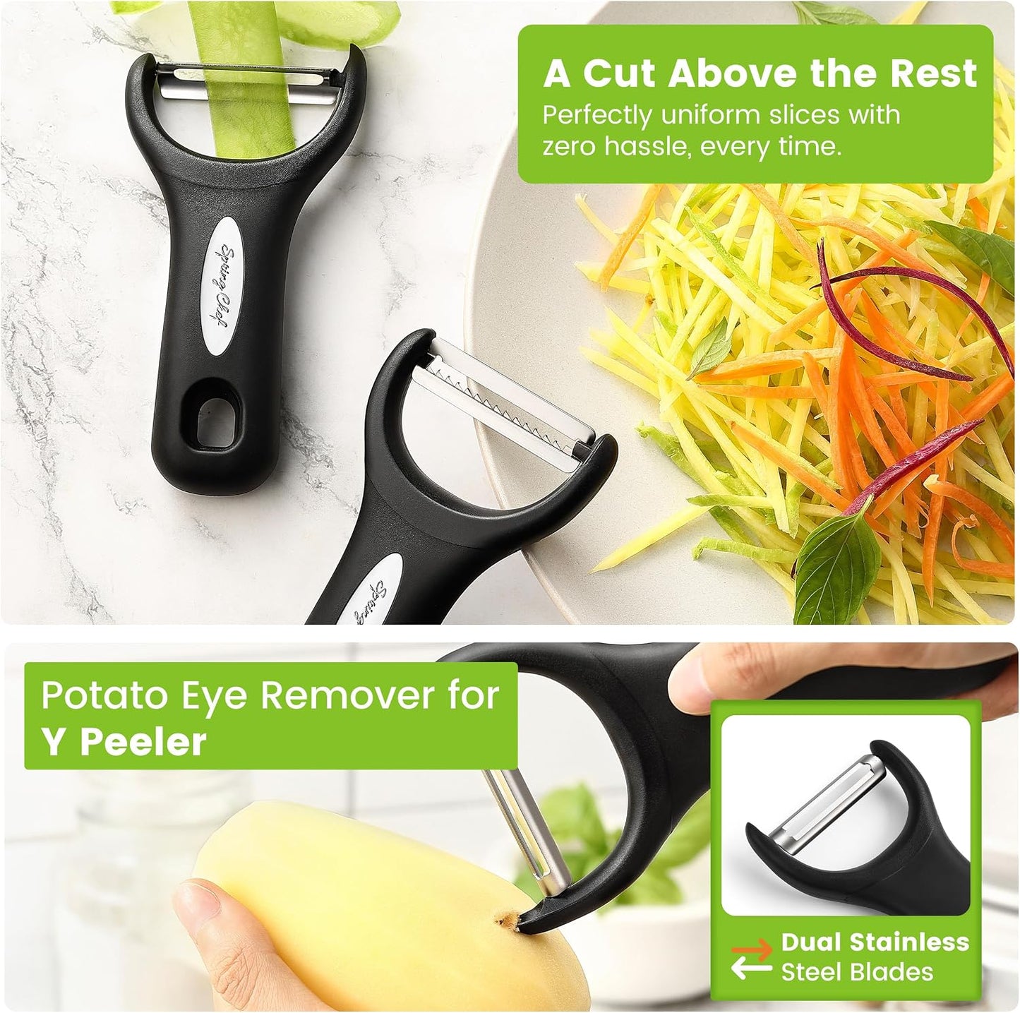 Spring Chef Swivel Potato Peeler & Julienne Vegetable Peeler w/Soft Handle