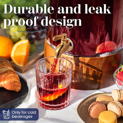 FOODLE Extra Large Glass Drink Dispenser with Spigot - Glass Beverage Dispenser with Stand - Perfect for Parties & Catering - Pitcher for Lemonade, Water, Sangria & Juice - Leakproof Spout - 3 Gallon