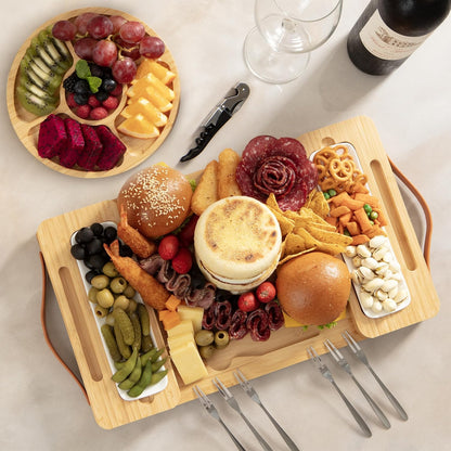 Bamboo Charcuterie Board Set with Magnetic Side Trays | Large Cheese Platter with Knives & Bowls | Unique Housewarming, Wedding & Birthday Gift for Entertaining