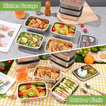 10 Pack Stainless Steel Food Storage Containers with Leak-Proof Lids, 34oz Reusable Metal Meal Prep Lunch Boxes, Stackable, BPA-Free, Dishwasher Safe for Snacks, Fruits & On-the-Go Meals