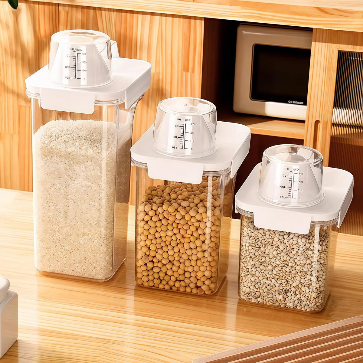 Airtight Food Storage Canisters with Measuring Cup - Ideal for Cereal, Flour & Sugar | Kitchen Pantry Organization Containers, Dry Food Storage (2800ml)