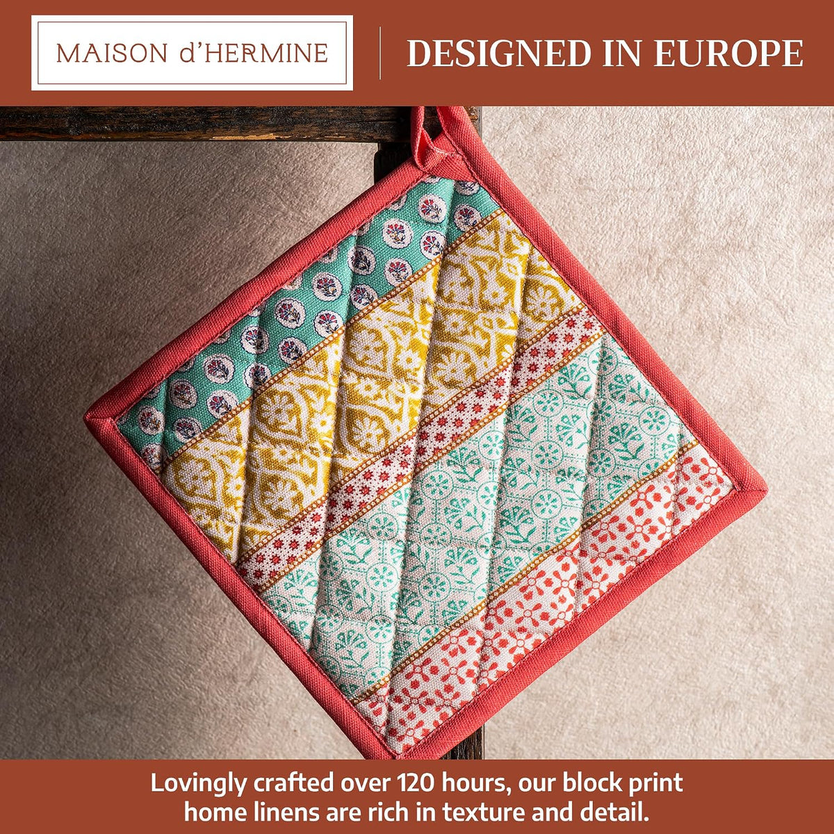 Maison d' Hermine 100% Cotton Oven Mitt & Pot Holder Set (7.5"x13" & 8"x8") - Colors C