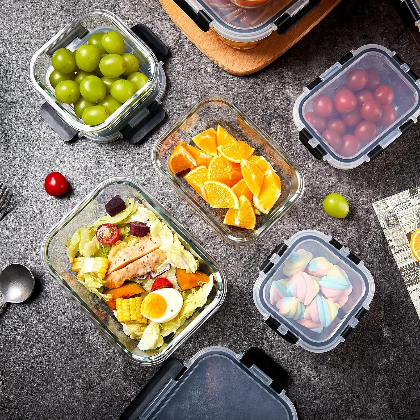 8-Piece 36oz Glass Meal Prep Container Set Clear Glass Food Storage Containers Set, Airtight Food Storage Containers for Coffee, Sugar, Flour, Spices, BPA-Free