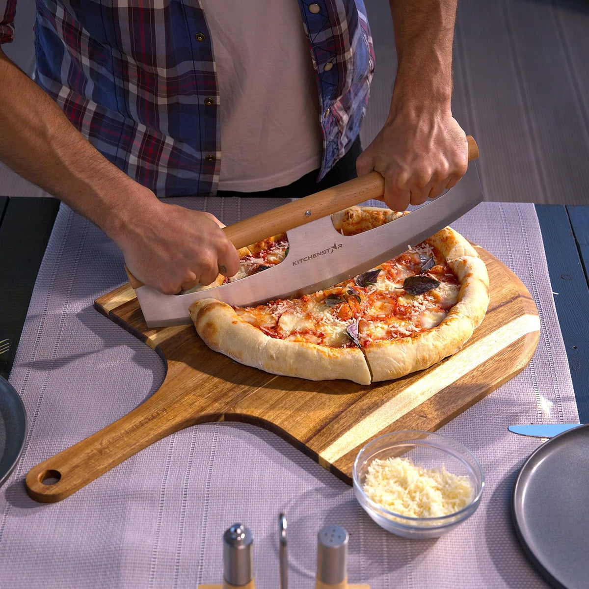 16-Inch Wooden Pizza Peel, X-Large Paddle, Cutting & Serving Board w Handle