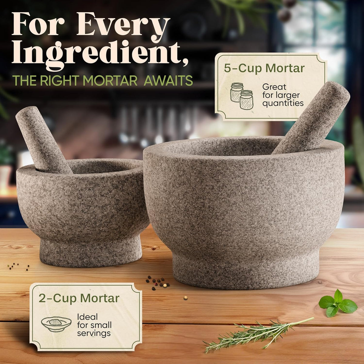 ChefSofi Mortar and Pestle Set (Gray, 2-Cups)