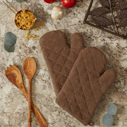 DII Basic Terry Collection 100% Cotton Quilted, Oven Mitt, Brown, 2 Piece