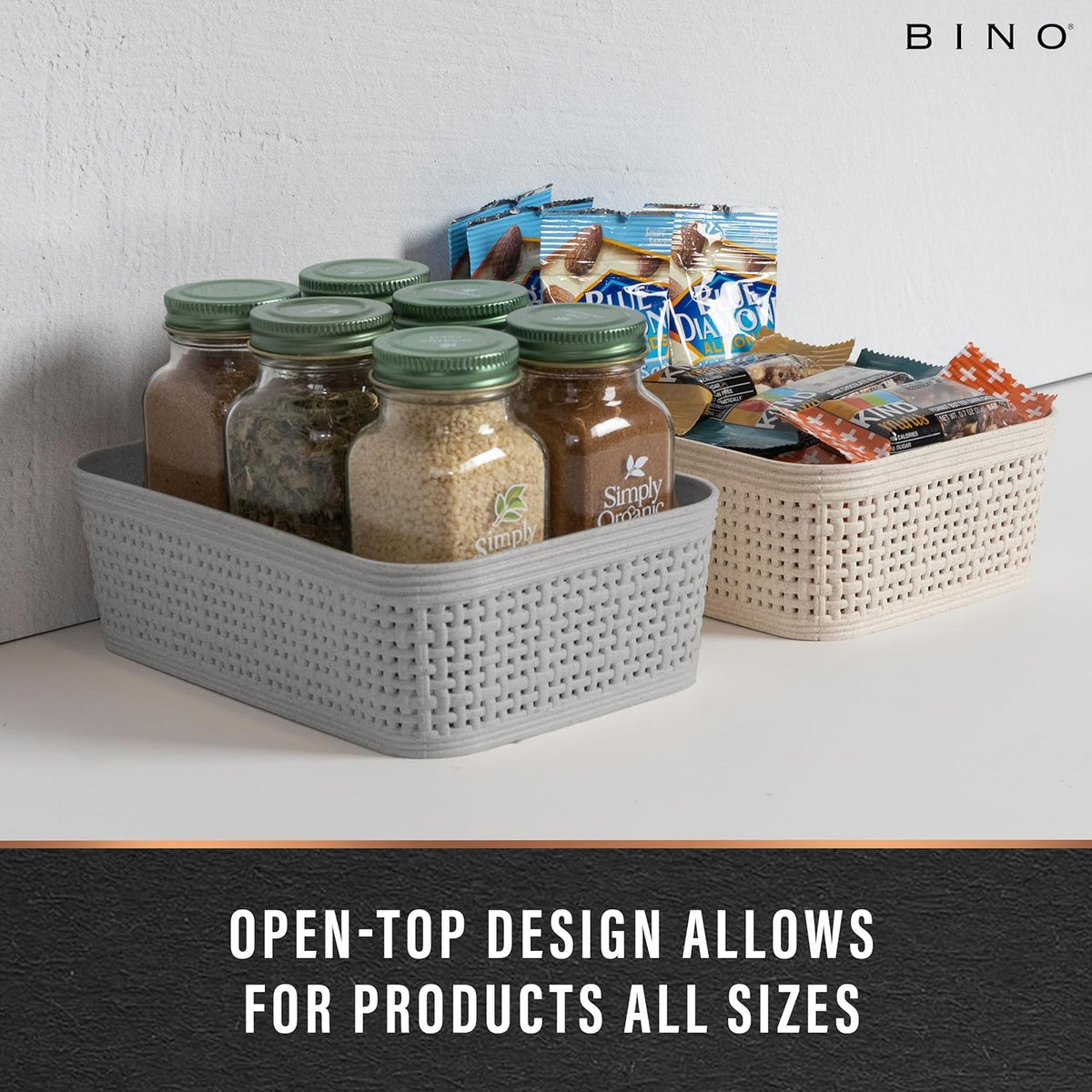 BINO Woven Plastic Basket | Large (Natural), 3-Pack | THE JUTE COLLECTION | Home Organization, Space-Saving Storage, Stylish Design | Plastic Storage Basket