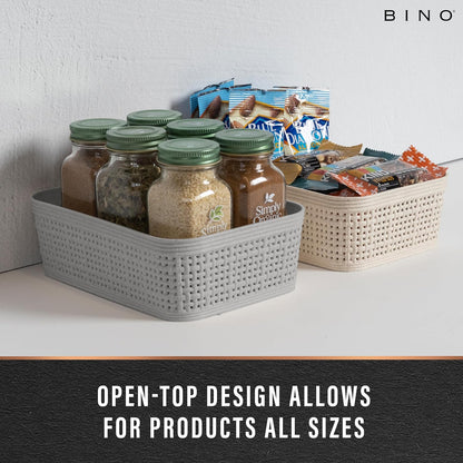 BINO Woven Plastic Basket | Large (Natural), 3-Pack | THE JUTE COLLECTION | Home Organization, Space-Saving Storage, Stylish Design | Plastic Storage Basket