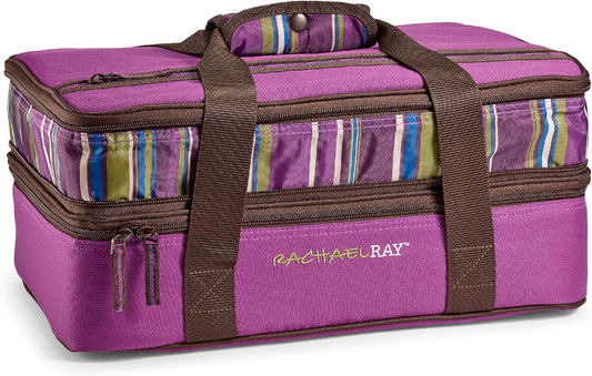 Rachael Ray Expandable Lasagna Lugger, Insulated Casserole Carrier, Fits 9"x13" Baking Dish, Purple