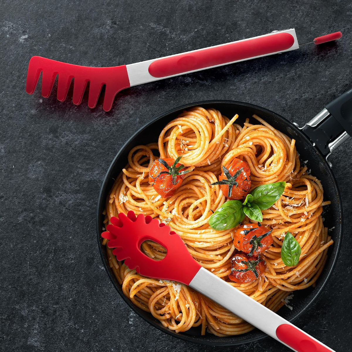 2 PCS Pasta Tong Spaghetti Tongs, 9" & 12-Inch Heat Resistant Pasta Tongs