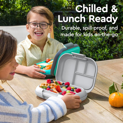 Bentgo Chill Kids Leak-Proof Lunch Box - 4-Compartment Bento Box with Built-In Ice Pack, 3.3 Cup Capacity, PFAS & BPA-Free, Microwave & Dishwasher Safe, Ideal Size for Ages 3 to 7 (Truly Teal)