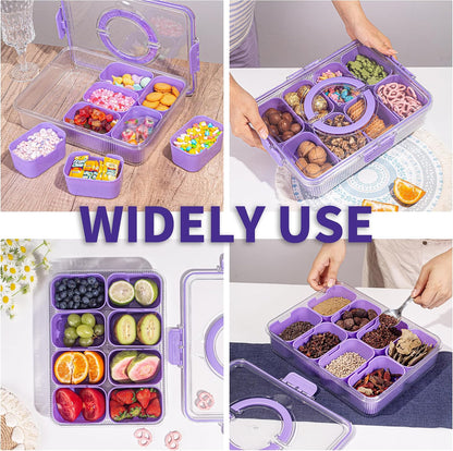 Patent Divided Serving Tray with Lid & Handle - Snackle Box Organizer for Charcuterie, Sandwiches, Veggies, Fruits, Candy - Portable Food Storage for Travel, Beach, Picnics（1 pcs, Orange）