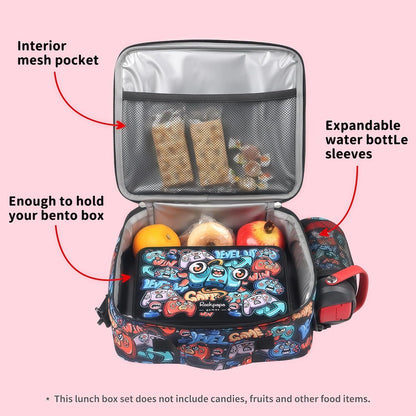 rockpapa Kids Lunch Box Set with 14oz Insulated Water Bottle & Lunch Bag, Leakproof 5.5 Cups Bento Box for School & Children, BPA-Free, Microwave Safe for Boys Girls (Grey Constr Turcks)
