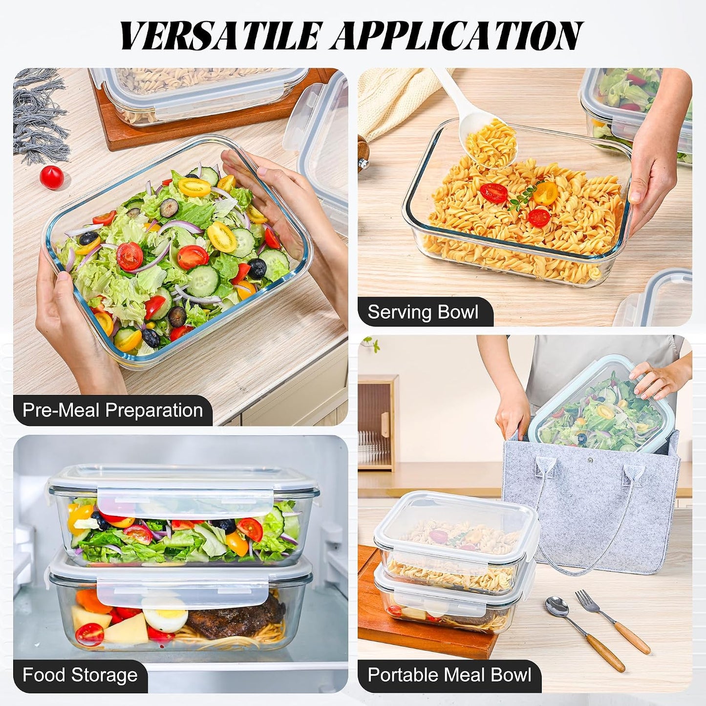 2Pack 9.8 Cups/ 78 Oz Large Glass Food Storage Containers with Lids, Glass Meal Prep Containers with Airtight Lids - BPA Free, Leakproof, Ideal for Food Storing/Serving, Microwave/Oven Safe