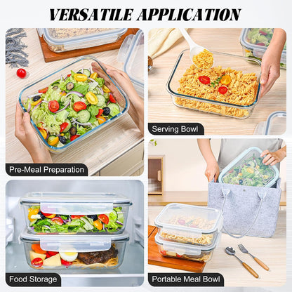 2Pack 9.8 Cups/ 78 Oz Large Glass Food Storage Containers with Lids, Glass Meal Prep Containers with Airtight Lids - BPA Free, Leakproof, Ideal for Food Storing/Serving, Microwave/Oven Safe