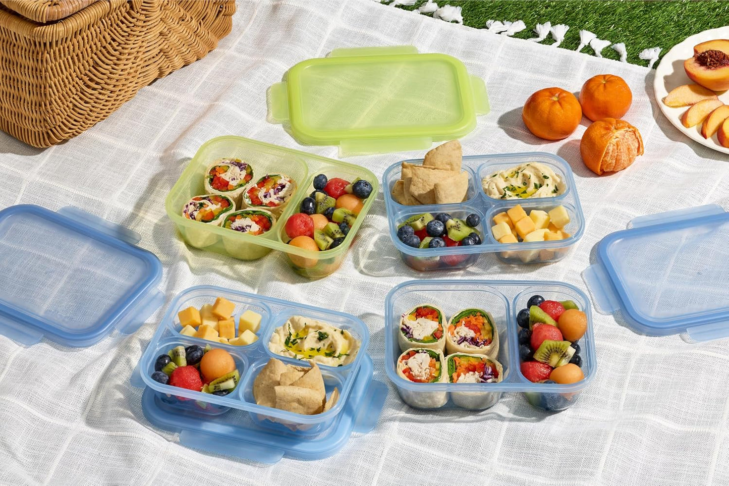 Ello Snap & Nest 10-Piece 4.5 Cup Plastic Meal Prep Set, Reusable Food Containers for Healthy Eating, Freezer, Dishwasher Safe, Berry Fields