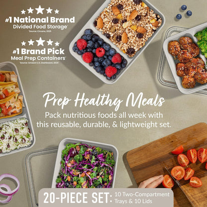 Bentgo Prep - 20-Piece 2-Compartment Reusable Meal Prep Containers with Lids, PFAS & BPA Free Materials, Durable, Microwave, Freezer, & Dishwasher Safe To Go Food Storage (Rose Gold)