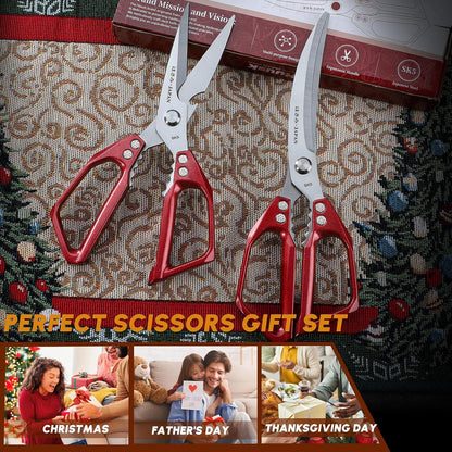 HUUSK Kitchen Scissors Set Silver - Stainless Steel Kitchen Shear, Sharp Meat Scissors, Heavy Duty Poultry Shears, Japanese Cooking Scissor for Food, Gifts for Men Women