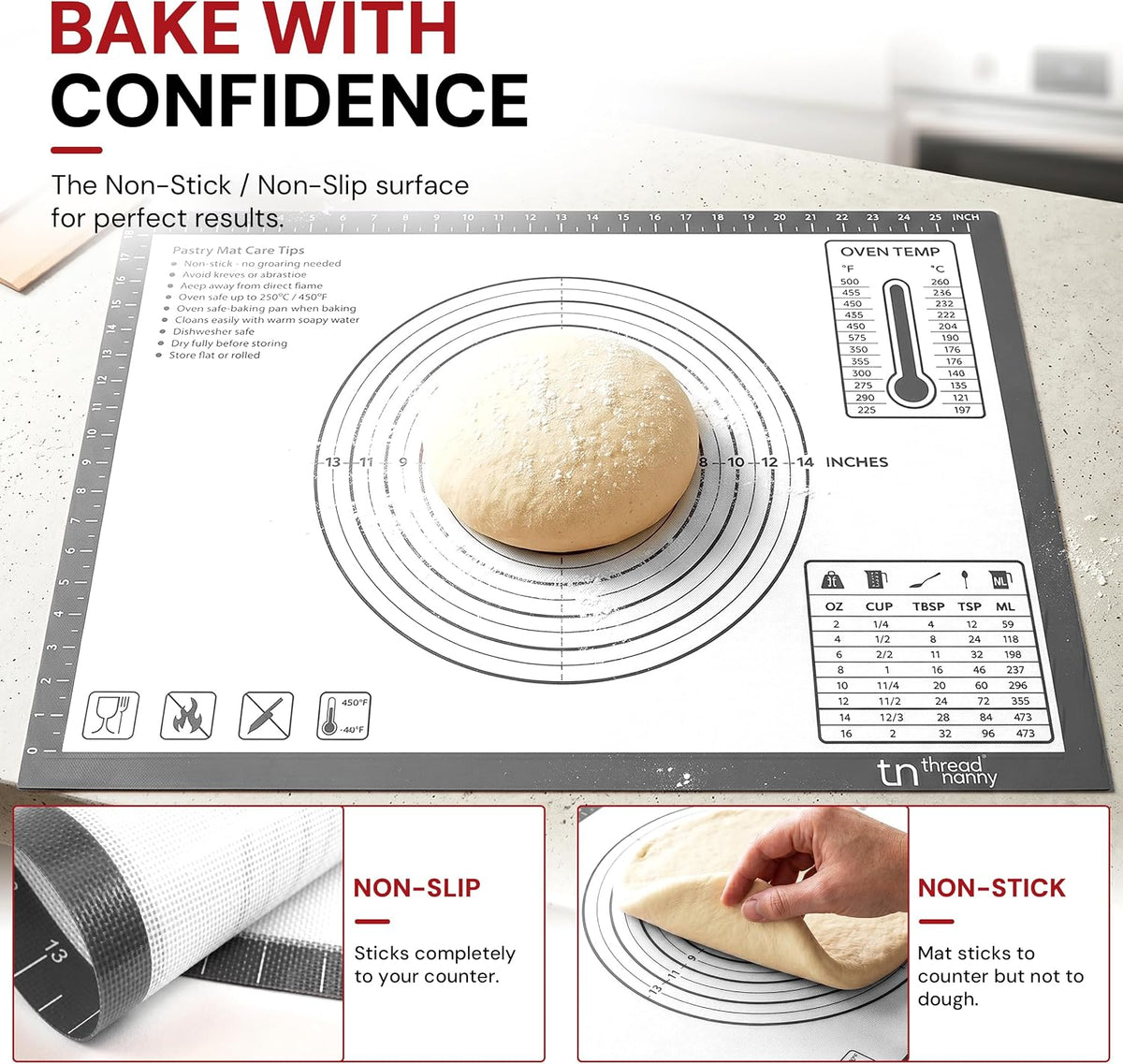 XL Silicone Pastry Mat for Baking Dough Mat, Extra Large 28x20 inches Grey