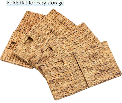 Trademark Innovations Foldable Hyacinth Storage Baskets with Iron Wire Frame (Set of 4)