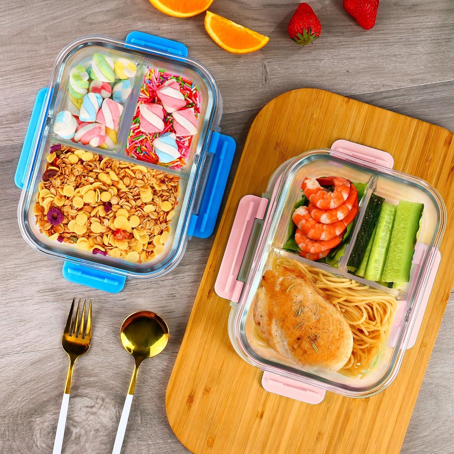 5-Pack,3 Compartment Glass Meal Prep Containers Set,34oz, Divided Food Storage Containers with Lids, Glass Lunch Box with 3 Dividers